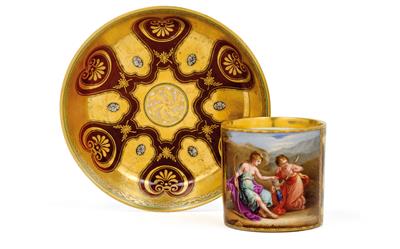 “Diana and Companion” - A pictorial cup and saucer, - Works of Art