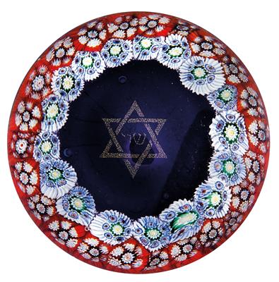 A paperweight with golden Star of David and golden inscription, - Works of Art