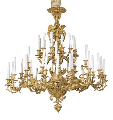 Imposing Historicist crown-shaped bronze chandelier, - Works of Art