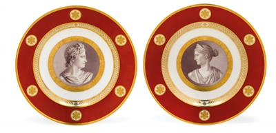 A pair of plates decorated with portraits in the manner of antiquity, - Works of Art
