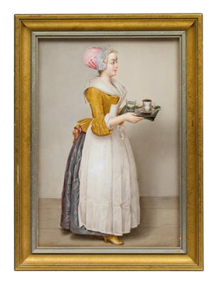 A porcelain painting “La Chocolatier” after Jean-Etienne Liotard, - Works of Art