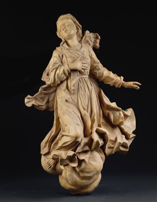 A Baroque figure of the Virgin above clouds, - Furniture and works of art