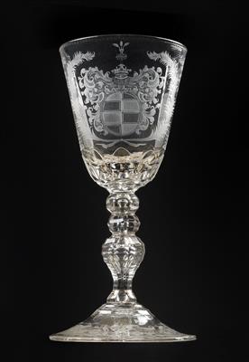 A Baroque goblet featuring a view of a palace and the coat of arms of the Saxon Meißen noble 'von Ponickau' family, - Nábytek