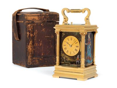 A French travelling clock and case with enamel décor - Nábytek