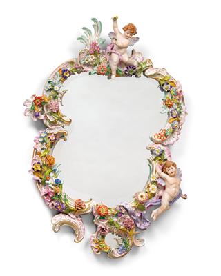 Spiegel mit Porzellan- Rahmen, - Antiquitäten und Möbel