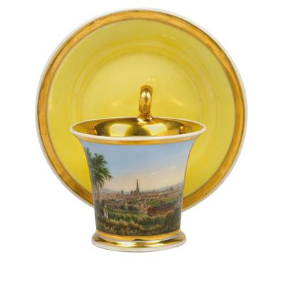 A cup with a “View of Vienna” and saucer, - Works of Art - Furniture, Sculptures, Glass and Porcelain