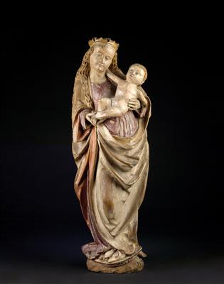 Gotische Madonna mit Kind, - Möbel und dekorative Kunst, Skulpturen und Antiquitäten, Glas und Porzellan