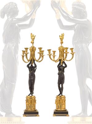 A pair of four-light candelabra, - Works of Art - Furniture, Sculptures, Glass and Porcelain