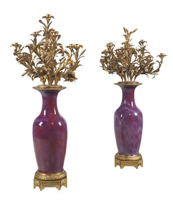 A pair of ornamental vases with candelabra, - Works of Art - Furniture, Sculptures, Glass and Porcelain