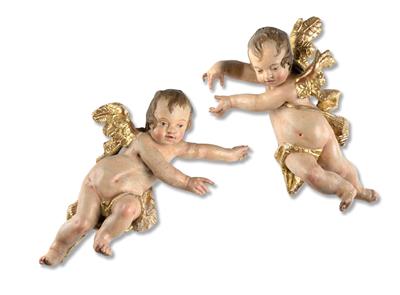 Two flying baroque angels, - Starožitnosti - Nábytek, Sochařská díla, Sklo a Porcelán