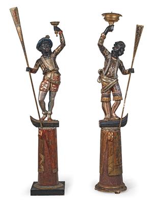 Two slightly different Venetian “gondoliers”, - Works of Art - Furniture, Sculptures, Glass and Porcelain