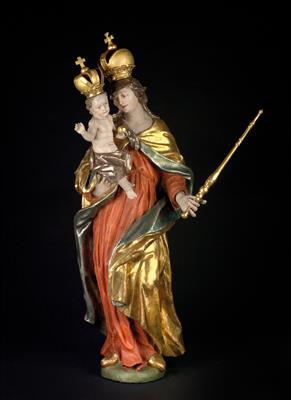 Werkstatt Johann Franz Schwanthaler (Ried 1683 - 1762), Madonna mit Kind, - Möbel und dekorative Kunst, Skulpturen und Antiquitäten, Glas und Porzellan