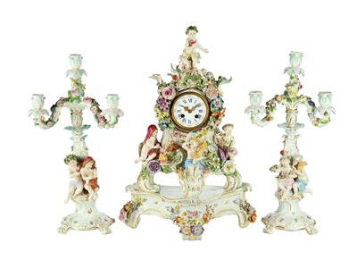 A Clock Case with Base and a Pair of Candelabra, Both with the “Four Seasons” Spring, Summer, Autumn and Winter, - Mobili e Antiquariato