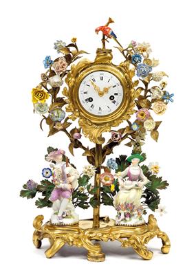 A Mantel Clock with Gilt Bronze Mounts and Porcelain Blossoms, - Mobili e Antiquariato