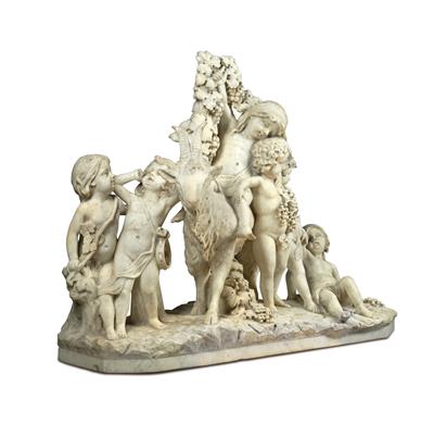 A Marble Group with Putti and a Billy Goat, - Furniture, Porcelain, Sculpture and Works of Art