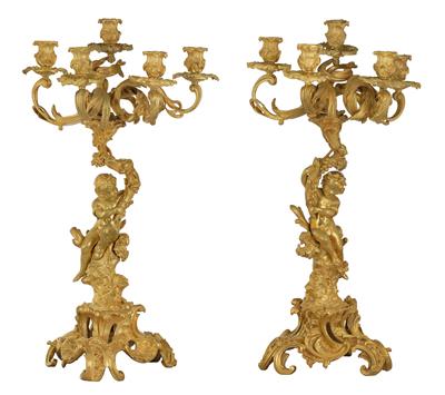 A Pair of Five-Arm Candelabra from France, - Furniture, Porcelain, Sculpture and Works of Art