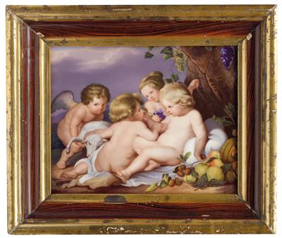 A Porcelain Painting “Christ Child with the Infant Saint John the Baptist and Two Angels” after P. P. Rubens, - Mobili e Antiquariato