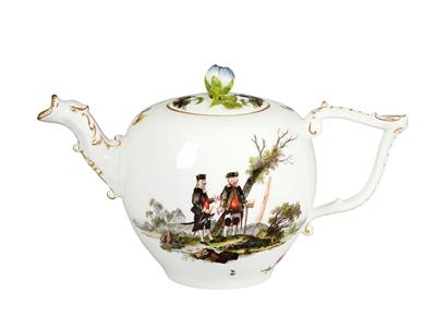 Teekanne mit Deckel und 6 Bergmännern, - Möbel und dekorative Kunst, Skulpturen und Antiquitäten, Glas und Porzellan
