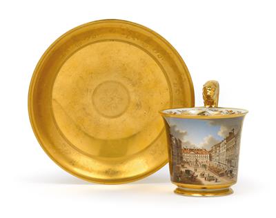 A Veduta Cup with a Saucer - “Vue de la place dite: Neuen Markt a Vienne”, - Furniture, Porcelain, Sculpture and Works of Art