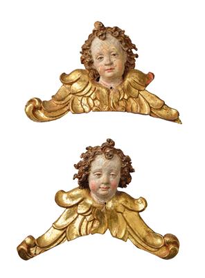 Attributed to the Workshop of Martin and Michael Zürn, a Pair of Winged Angels’ Heads, - Furniture, Porcelain, Sculpture and Works of Art