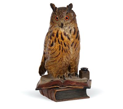 An Owl with Quill and Inkwell on a Book Base, Reps & Trinte, Magdeburg, Early 20th Century - Starožitnosti