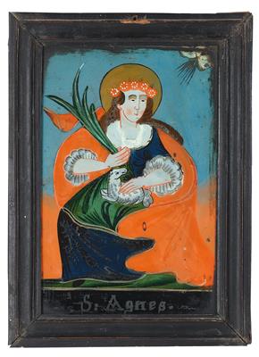 A Reverse Glass Painting, St. Agnes, - Asian Art, Works of Art and Furniture