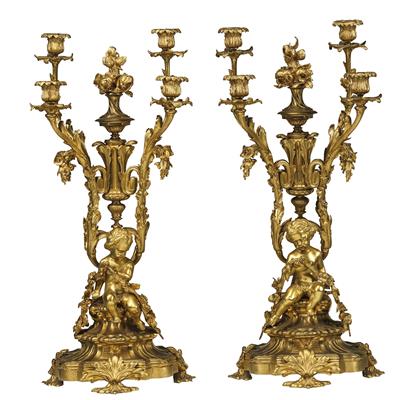 A Pair of Bronze Candelabra, - Starožitnosti