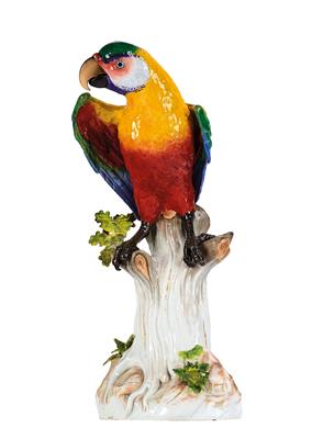 Papagei auf Eichenstamm sitzend mit Eicheln und Farnen, - Möbel und Antiquitäten