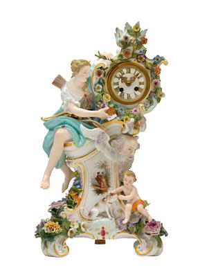 A Porcelain Clock Case with Clock Movement, - Works of Art