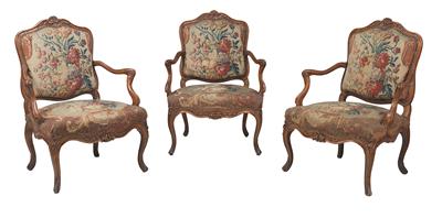 A Set of Three French Armchairs, - Starožitnosti