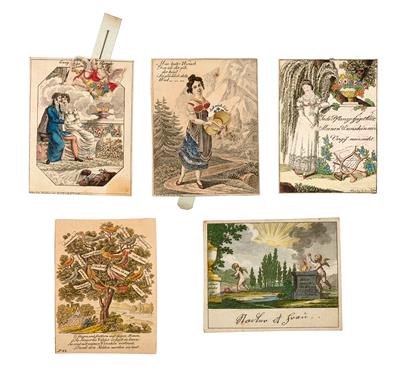 5 Biedermeier greeting cards, - Mobili