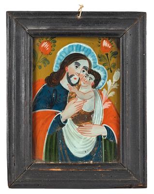 A reverse glass painting, St. Joseph with the Christ Child, Sandl, - Mobili
