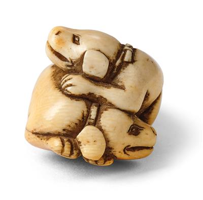 An ivory netsuke of two dogs, Japan, 18th century - Mobili