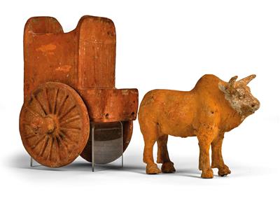 An ox with cart, China, Tang Dynasty, - Asiatics, Works of Art and furniture