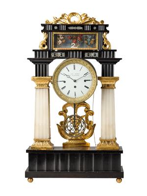A Biedermeier portal clock with musical mechanism, from Traiskirchen, - Asiatics, Works of Art and furniture