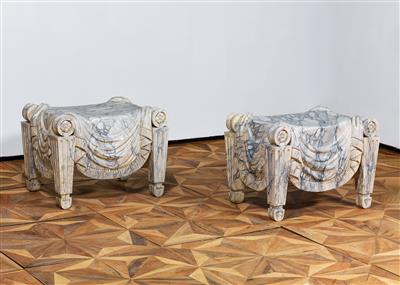A Pair of Curule Chairs in Trompe-L’Oeil Marble Decor - L’Art de Vivre