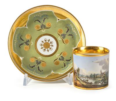 “Vue du St. Veit, pres de Schoenbrunn”, Vedutentasse mit Untertasse, - Möbel und Antiquitäten