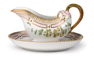 A Flora Danica Sauce Tureen with Attached Saucer, “Lysimachia nummularia L.”, - Works of Art
