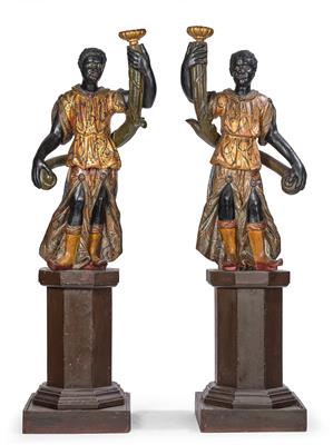 A Pair of Baroque Venetian Blackamoors, - Works of Art