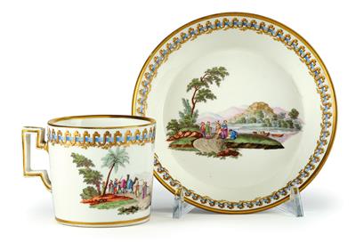 A Cup and Saucer with 3 Turkish Pashas, - Starožitnosti