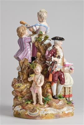 “A Rural Feast”, Rock Base with Group Modelled in the Round, one Couple and 5 Children, Meissen, - Mobili e Antiquariato