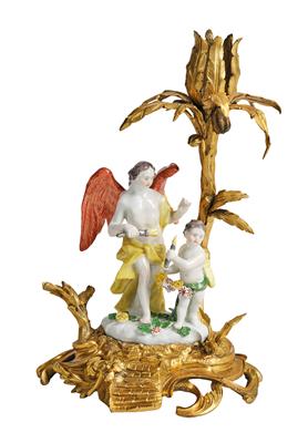 A Small Group with Guardian Angel and Cupid, Candlestick and Gilt Bronze Mount, Meissen, - Starožitnosti