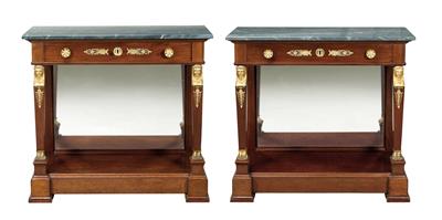 A Pair of French Console Tables, - Furniture; Works of Art; Glas and Porcelain