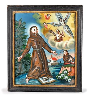 A Reverse Glass Painting, Stigmatisation of St. Francis of Assisi, - Starožitnosti a nábytek