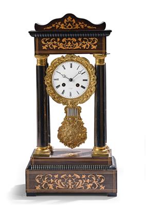 A Napoleon III Portico Clock with Base and Glass Dome, - Antiques & Furniture
