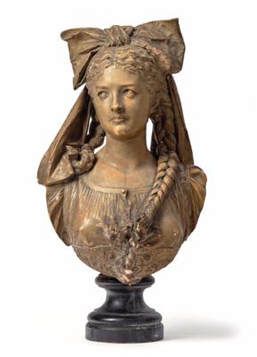Albert Ernest Carrier-Belleuse (France 1824 – 1887) - Bust of a Young Lady with Bow, - Furniture, Works of Art, Glass & Porcelain
