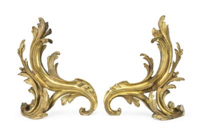 A Pair of Neo-Rococo Andirons, - Furniture, Works of Art, Glass & Porcelain