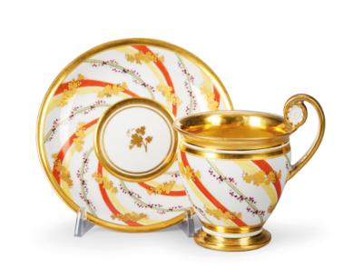 A Cup and Saucer with Diagonal Bands in Yellow and Orange, Imperial Manufactory Vienna c. 1837, - Furniture, Works of Art, Glass & Porcelain