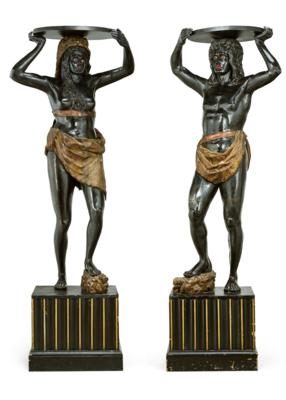 A Pair of Large Venetian Figures, - Furniture; works of art; glass and porcelain