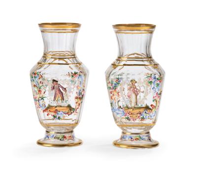 A Pair of Rococo Vases, J. & L. Lobmeyr Vienna c. 1980, - Mobili; oggetti d'antiquariato; vetro e porcellana